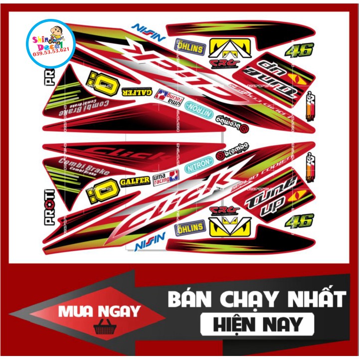 Tem xe click 110 dán xe đỏ