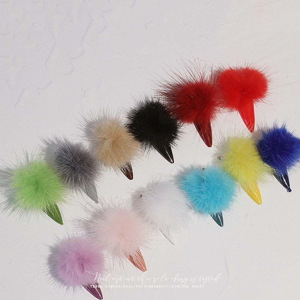Phụ Kiện Trang Trí Móng Tay Nghệ Thuật Hình Quả Bóng Lông Nhiều Màu Sắc Có Thể Tháo Rời