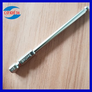 Đầu lục giác H5 bi dài 100mm dành cho khoan, máy bắn vít hãng BROPPE