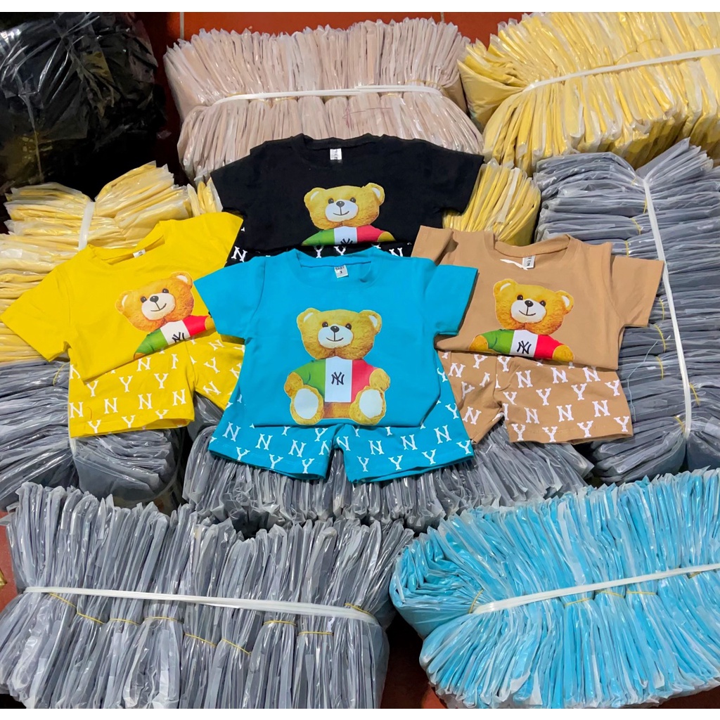 Bộ cotton gấu ép NYC bé trai
