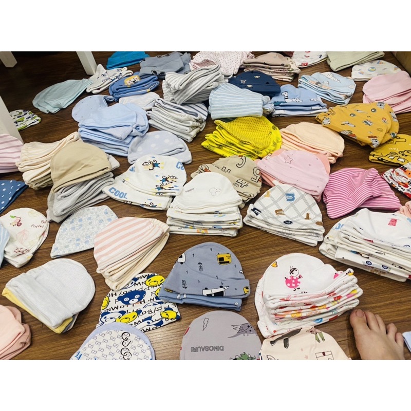 Sét 5 mũ cotton co giãn cho bé trai gái hình gẫu nhiên