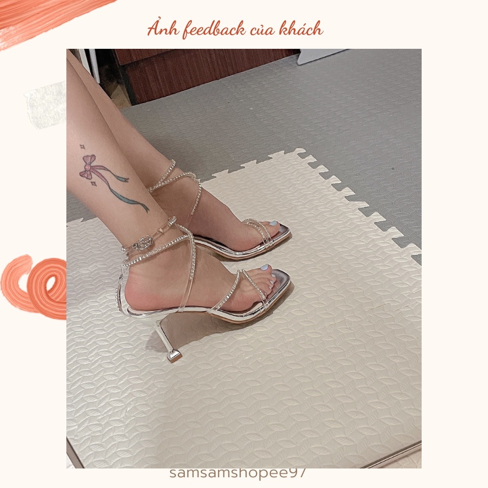 Giày cao gót đính đá dây chéo sang chảnh 8cm