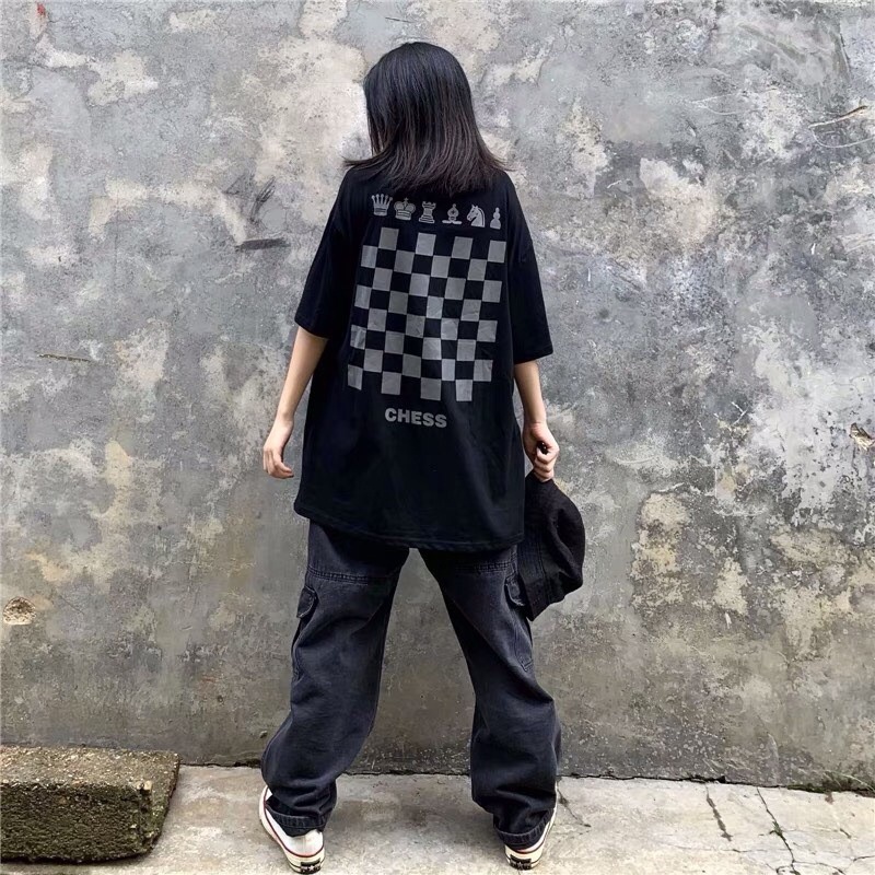 Áo Thun In Hình Bàn Cờ Nữ [FREESHIP]  Phông ngắn tay lỡ form rộng in hình ban cờ kiểu dáng vintage cá tính Ulzzang