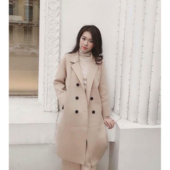 Áo dạ tweed cổ vest, áo khoác dạ măng tô hàn dài Quảng Châu