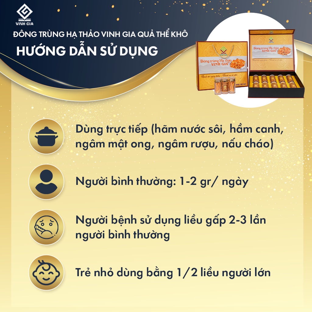 Đông Trùng Hạ Thảo Vinh Gia Quả Thể Khô Giúp Bổ Phế, Thận Khí Dành Cho Mọi Lứa Tuổi – Hộp 10 Lọ