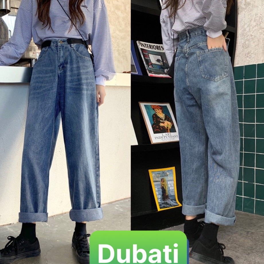 QUẦN BAGGY JEAN NỮ CHẤT BÒ XANH ỐNG SUÔNG RỘNG DÀI LƯNG CAO NÂNG MÔNG - DB 20 - DUBATI FASHION