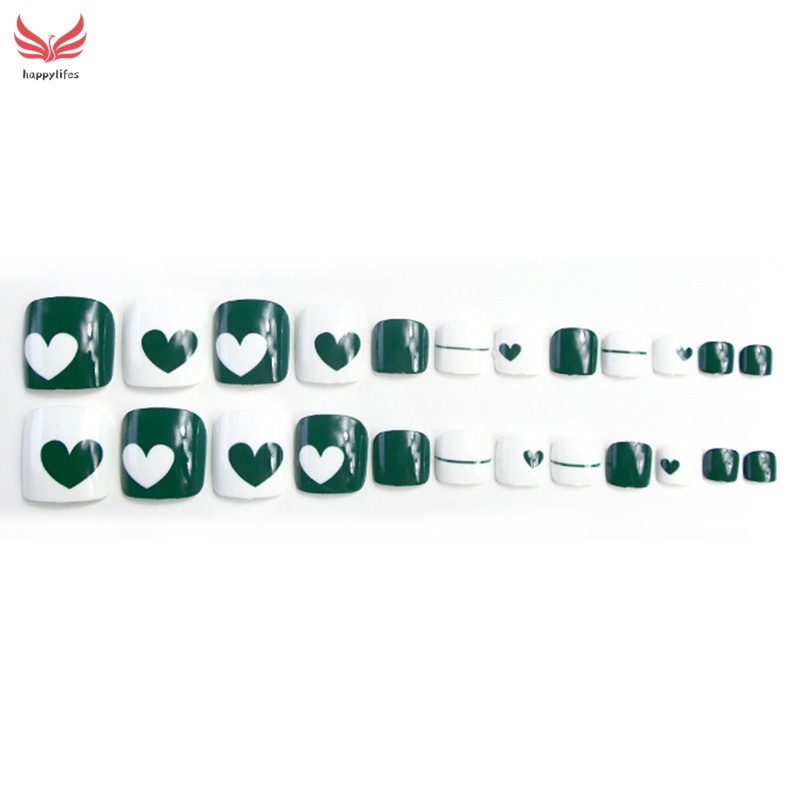 Bộ 24 Móng Chân Giả Hình Trái Tim Màu Trắng Thời Trang Đi Biển Mùa Hè 2019