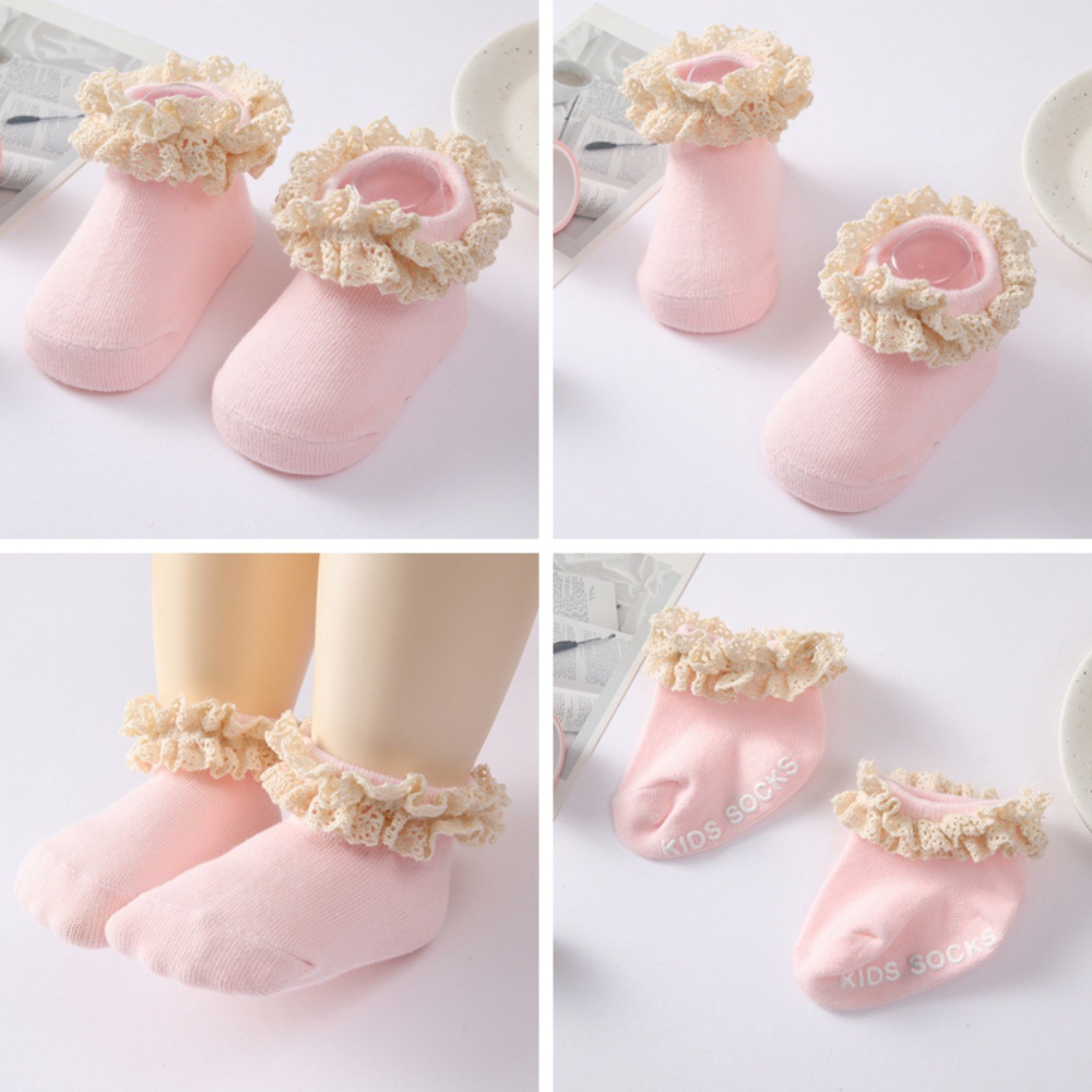 Vớ Cotton Dệt Kim Cổ Thấp Thoáng Khí Phối Ren Kiểu Công Chúa Cho Bé Gái Tập Đi Đi Trong Nhà Cho Trẻ Em Tỷ Lệ 20:13