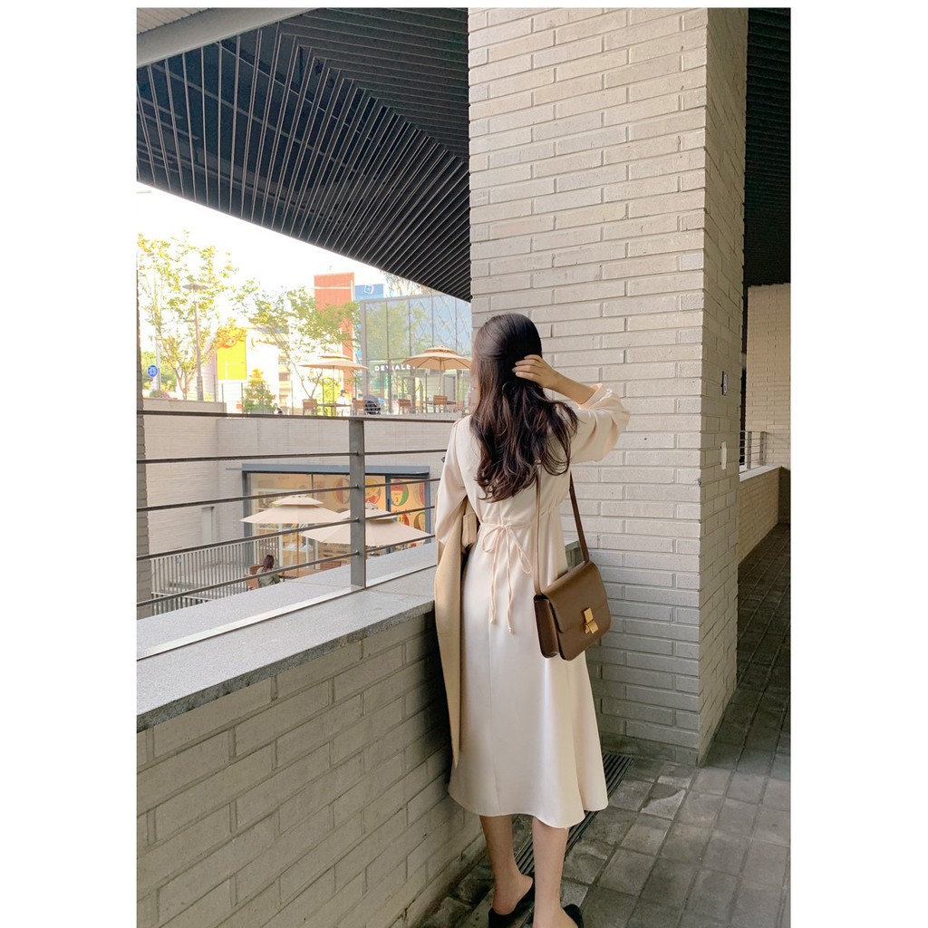 Đầm tay dài cổ chữ V xinh xắn cho nữ 39078