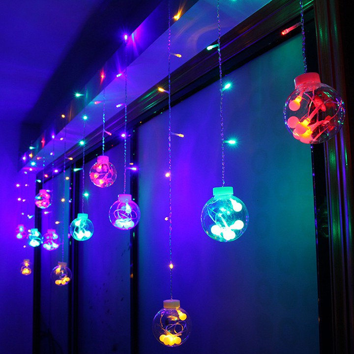 Dây đèn LED rèm chớp tắt đủ màu 12 quả banh 138 LED