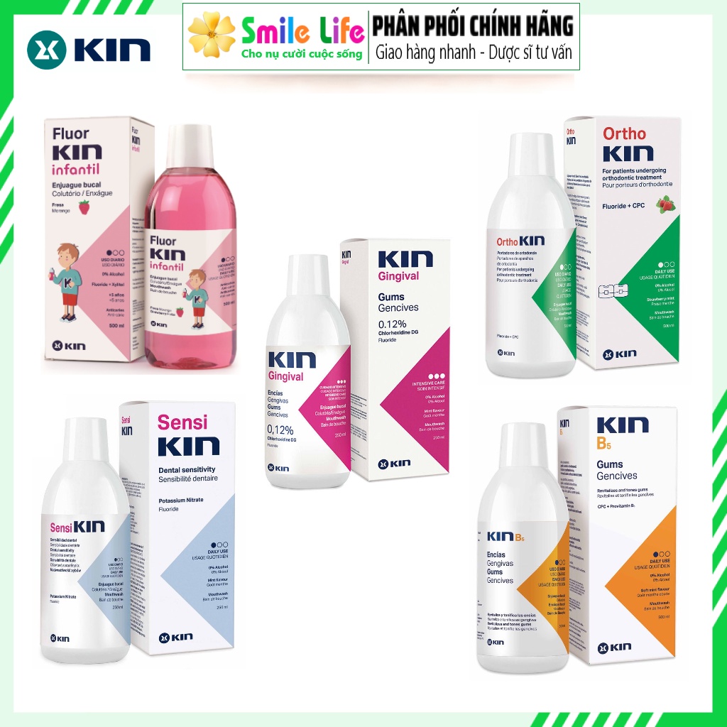 SMILE LIFE Nước súc miệng Kin Viêm Nướu, Phục hồi KinB5, Sensikin Ê Buốt