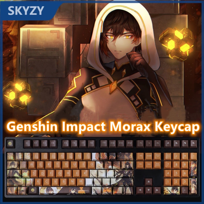 Genshin Impact Keycap Cherry Profile Chủ đề Morax Keycap Anime PBT Thuốc nhuộm Thăng hoa Bàn phím cơ Keycap 108 Phím