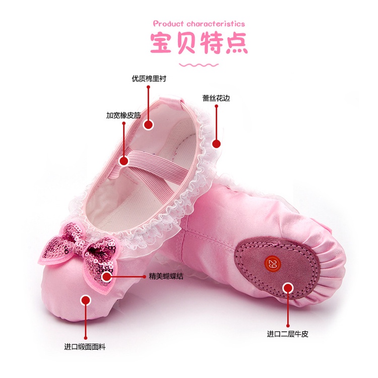 Giày Múa Ba Lê Phối Ren Đính Nơ Xinh Xắn Cho Bé Gái