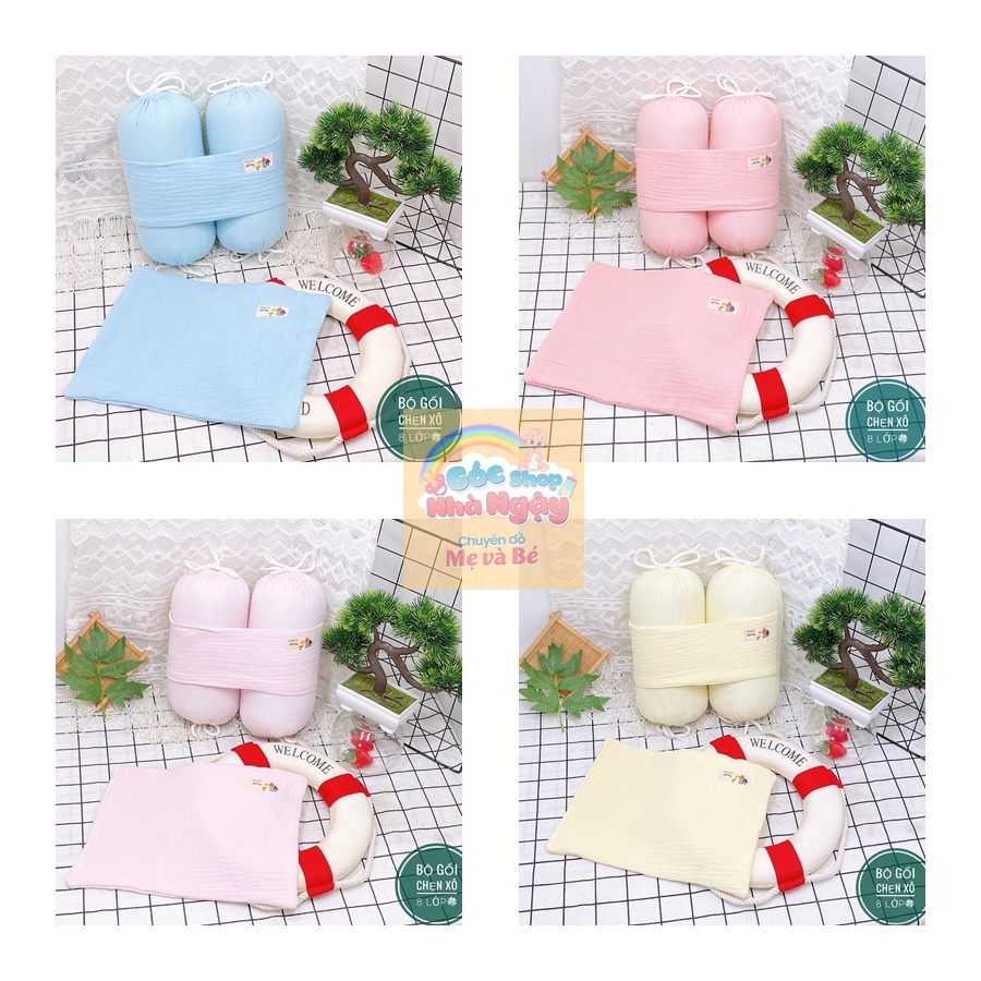 Bộ gối chặn và gối xô sợi tre 8 lớp cho trẻ sơ sinh