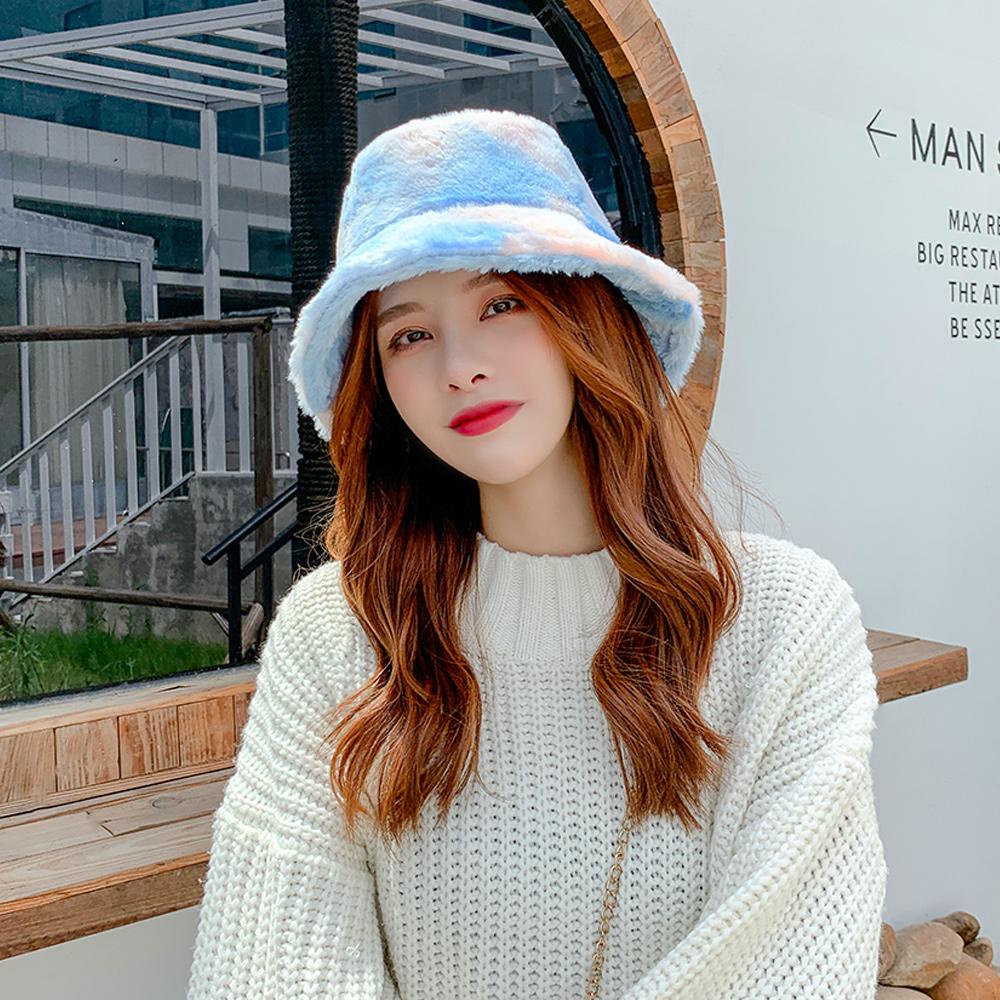 PINEVN Mũ Bucket Màu Loang Mềm Mại Giữ Ấm Mùa Đông Thời Trang Cho Nữ