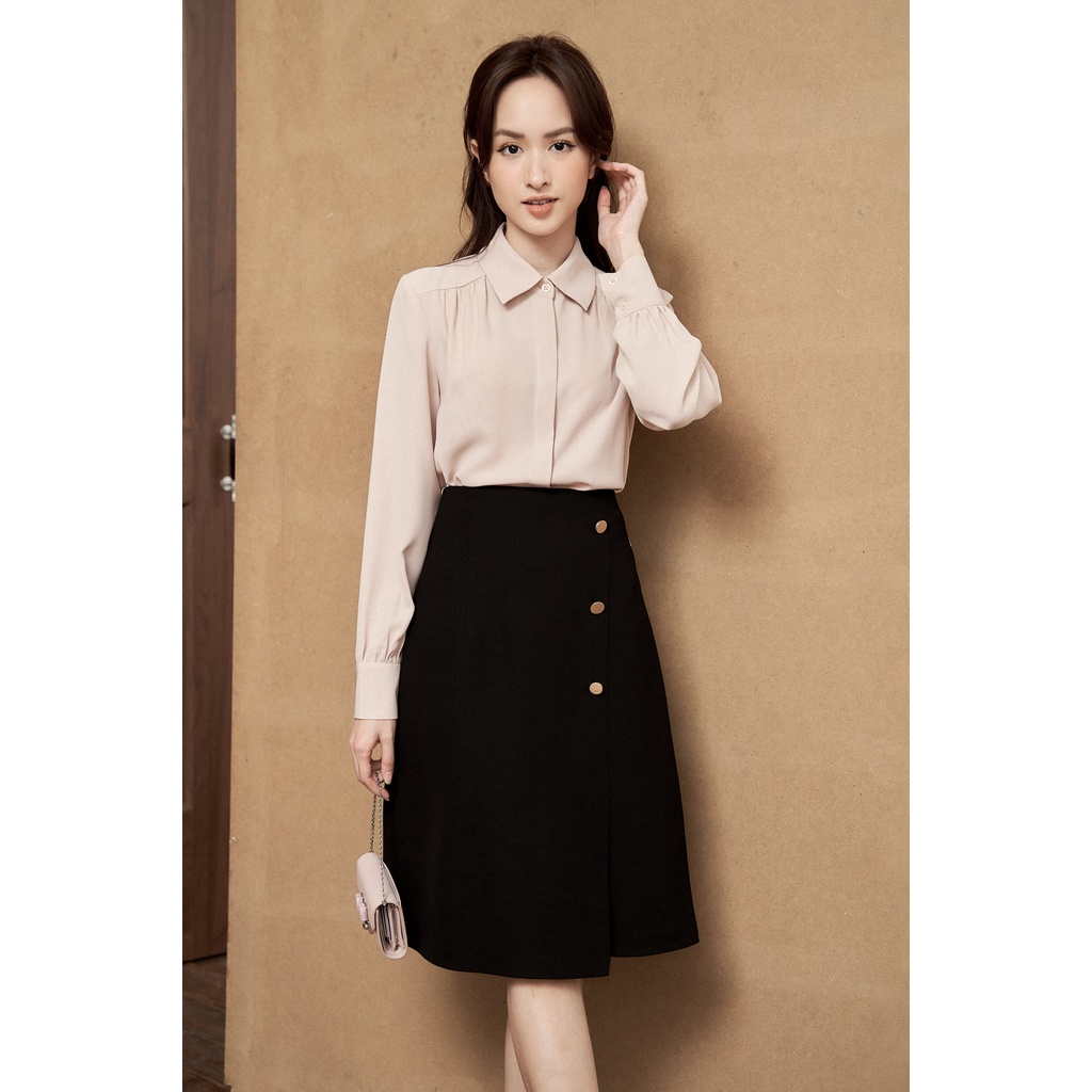 Áo sơ mi cổ đức cầu vai bồng nẹp giấu khuy TIINSTORE AHD401
