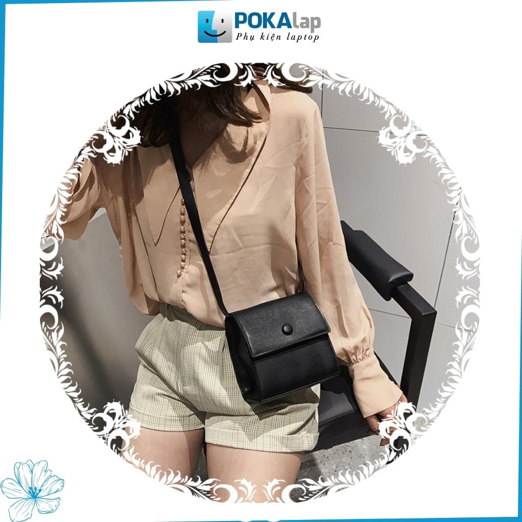 Túi xách nữ, túi đeo chéo nữ POKA25 đeo chéo hình vuông cúc bấm phong cách Hàn quốc- POKALAP