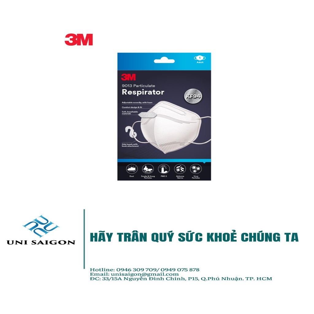 Khẩu trang 3M Trắng 9013 KF94 - đạt chuẩn KF94, Ngăn ngừa bụi mịn PM2.5