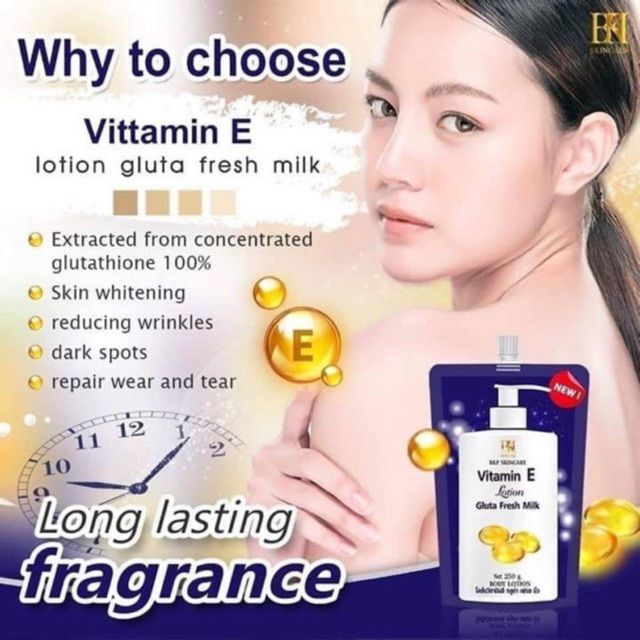 Lotion DƯỠNG TRẮNG DA VITAMIN E BKP SKINCARE Thái Lan 250ml