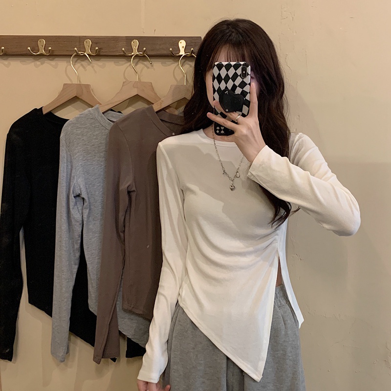 Áo thun tay dài cổ tròn dáng ôm thời trang cho nữ 46517