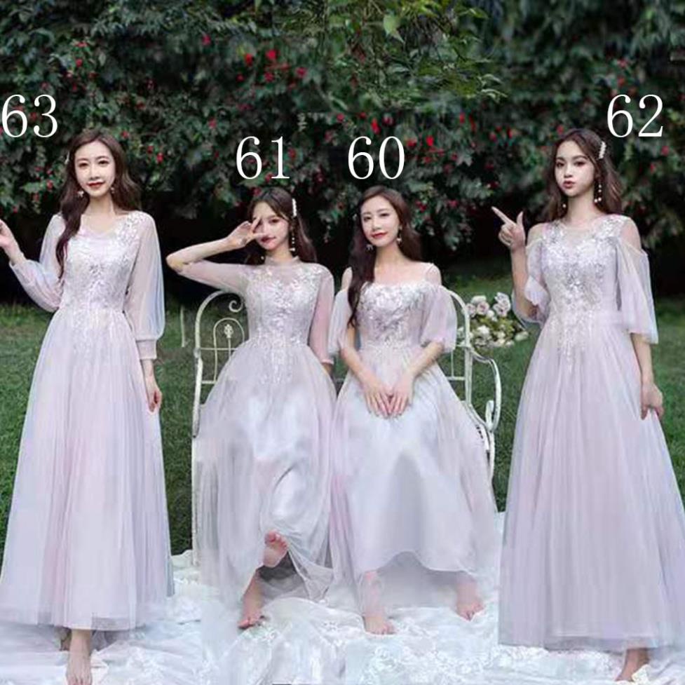 Đầm dài dự tiệc họa tiết hoa cho phù dâu GiN