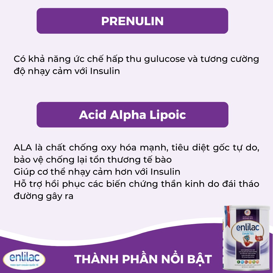 Sữa bột Enlilac Diabetes 400gr/900gr giúp ổn định đường huyết