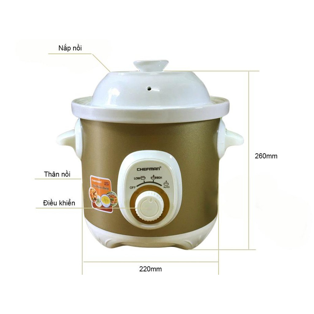 (BH 12 tháng) Nồi hầm điện Chefman CM - 520 công suất 180W dúng tích 2.5L