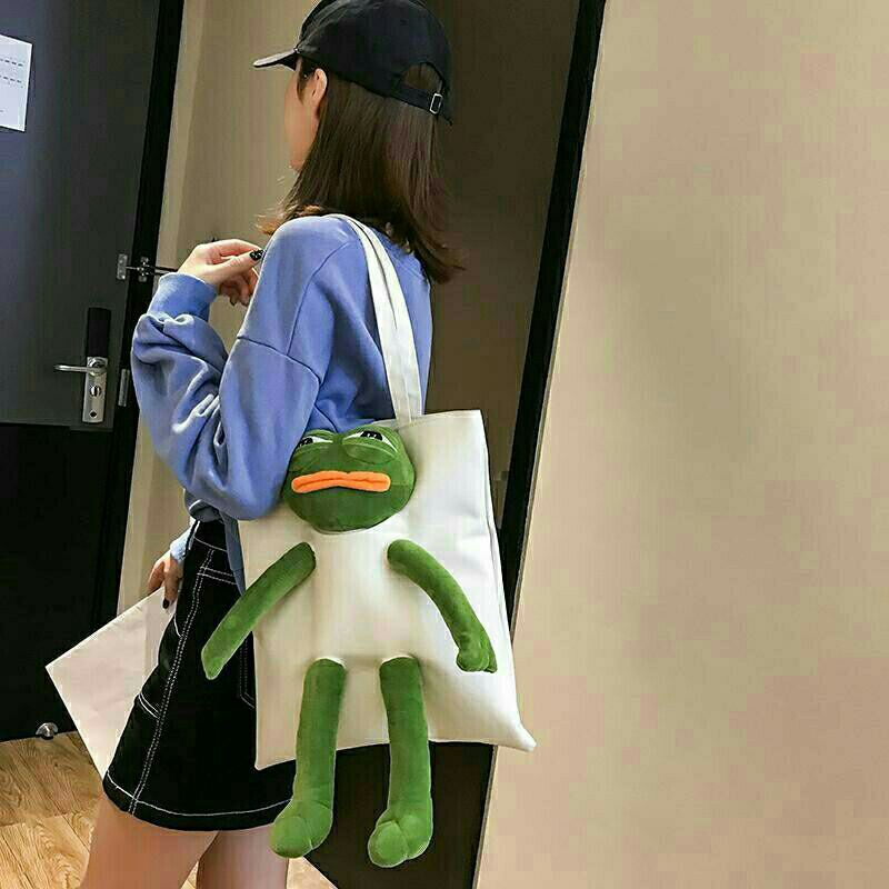 Túi vải Canvas ếch Pepe mặt ngộ nghĩnh