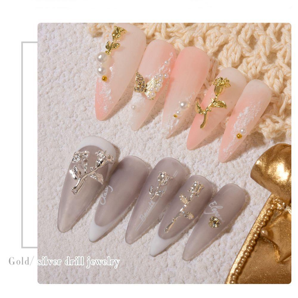 Set 10 Móng Tay Giả Nghệ Thuật Heceh|Phụ Kiện Trang Trí Móng Tay Hình Hoa Hồng 3D Xinh Xắn|Phụ Kiện Trang Trí Móng Tay Bằng Kim Loại Xinh Xắn