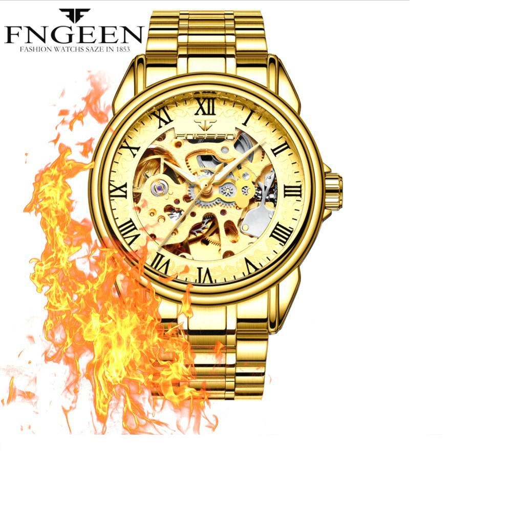 [Freeship đơn từ 150K] ĐỒNG HỒ CƠ NAM AUTOMATIC FNGEEN DÂY THÉP KHÔNG GỈ CAO CẤP