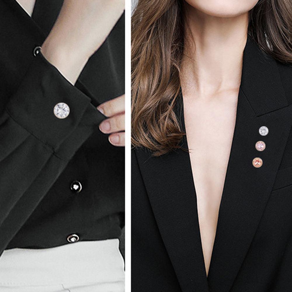 IVORY Khuy Măng Sét Tròn Không Cần Đóng Đinh Đính Đá Đơn Giản Cho Nữ