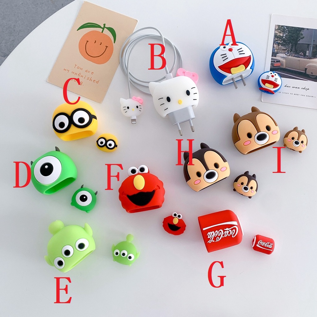 Phụ Kiện Bảo Vệ Dây Cáp Sạc Iphone 18w 20w Hình Doraemon Minions
