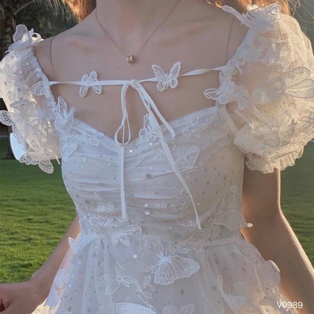 ĐẦM XOÈ VỚI HOẠ TIẾT XINH XẮN (V0989)