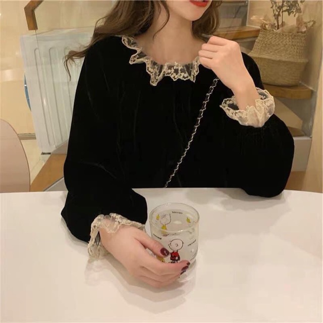 Áo Nhung viền ren dài tay ( 75k) | BigBuy360 - bigbuy360.vn