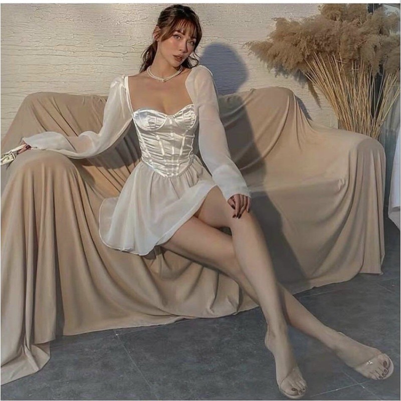 ĐẦM TRẮNG MINAL DRESS thiết kế tay dài sang trọng chất vải phi bóng quyến rũ, bo chun co giãn có kèm quần trong | BigBuy360 - bigbuy360.vn