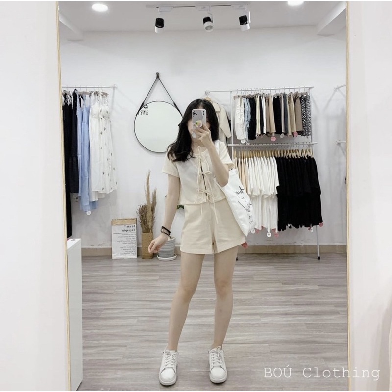 Áo croptop chất xốp buộc nơ