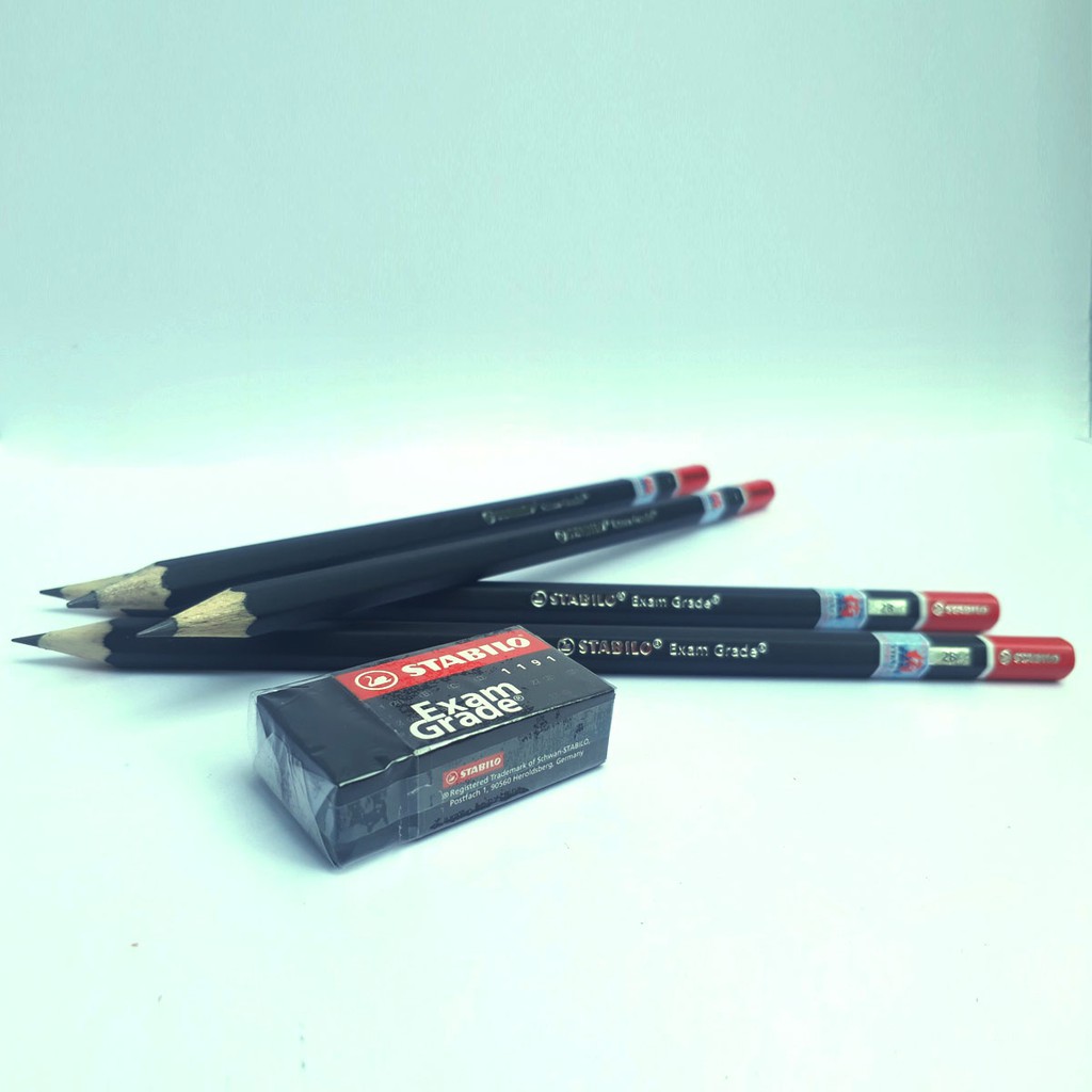 Bộ 4 cây bút chì gỗ STABILO Exam Grade 2B + tẩy ER191E (PC288-C4+)