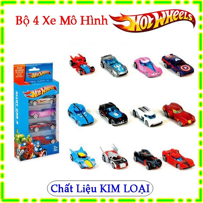 Bộ 4 xe mô hình Hotwheel bằng Kim Loại - Xe mô hình ô tô cho bé SIÊU BỀN - LICLAC