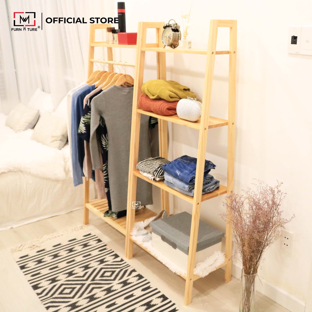 Combo giá treo hình thang và kệ sách đa năng màu gỗ thương hiệu MW FURNITURE