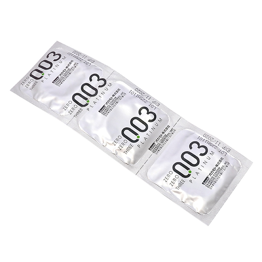 Bao cao su Okamoto 0.03 Platinum, bcs siêu mỏng chống xuất tinh sớm kéo dài thời gian