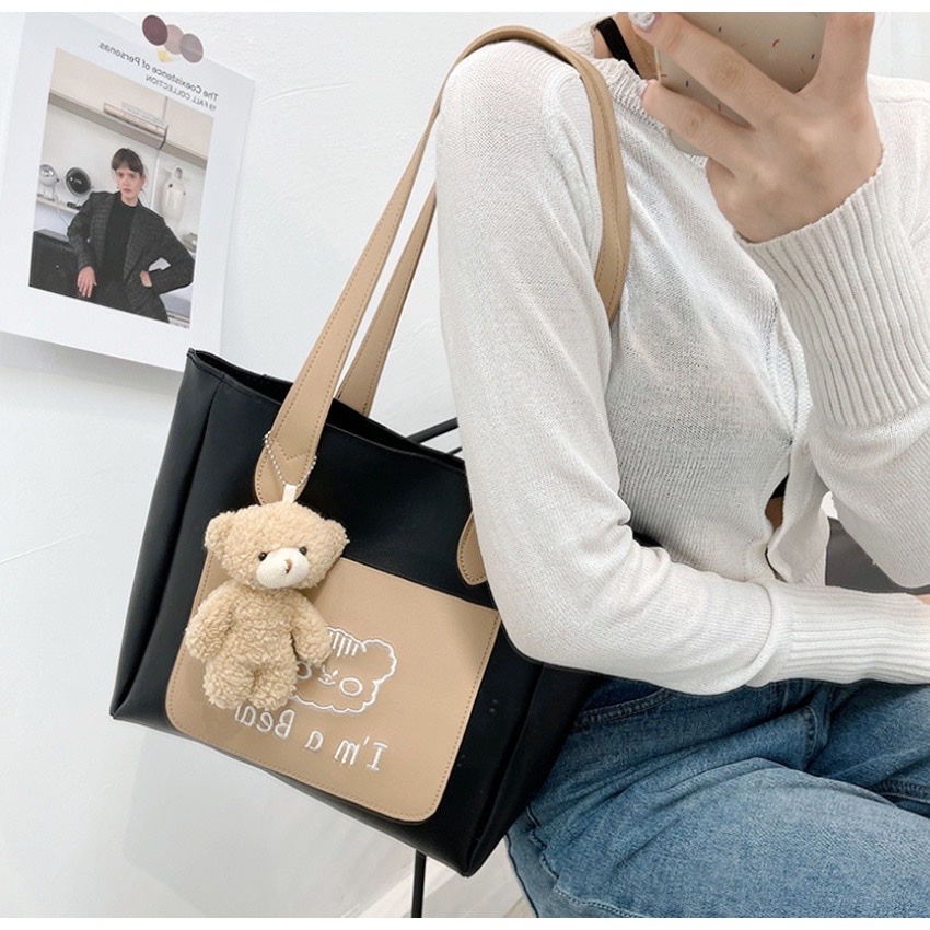 Túi tote da, túi xách nữ đeo chéo thời trang công sở đi học đi chơi tặng kèm gấu xinh đựng A4 laptop VIDEO THẬT HA6801