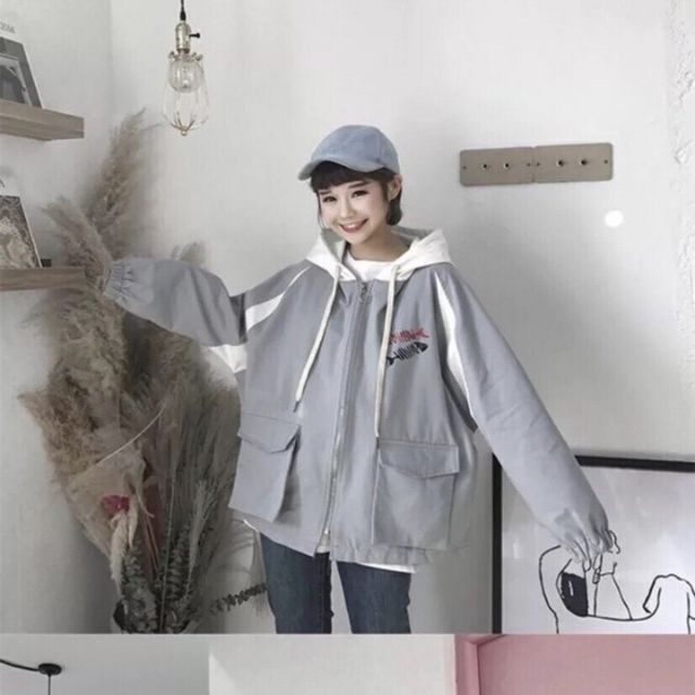 [Mã WASTMAY giảm 15% tối đa 30K đơn 150K] Áo khoác kaki in xương cá cute, form rộng | BigBuy360 - bigbuy360.vn
