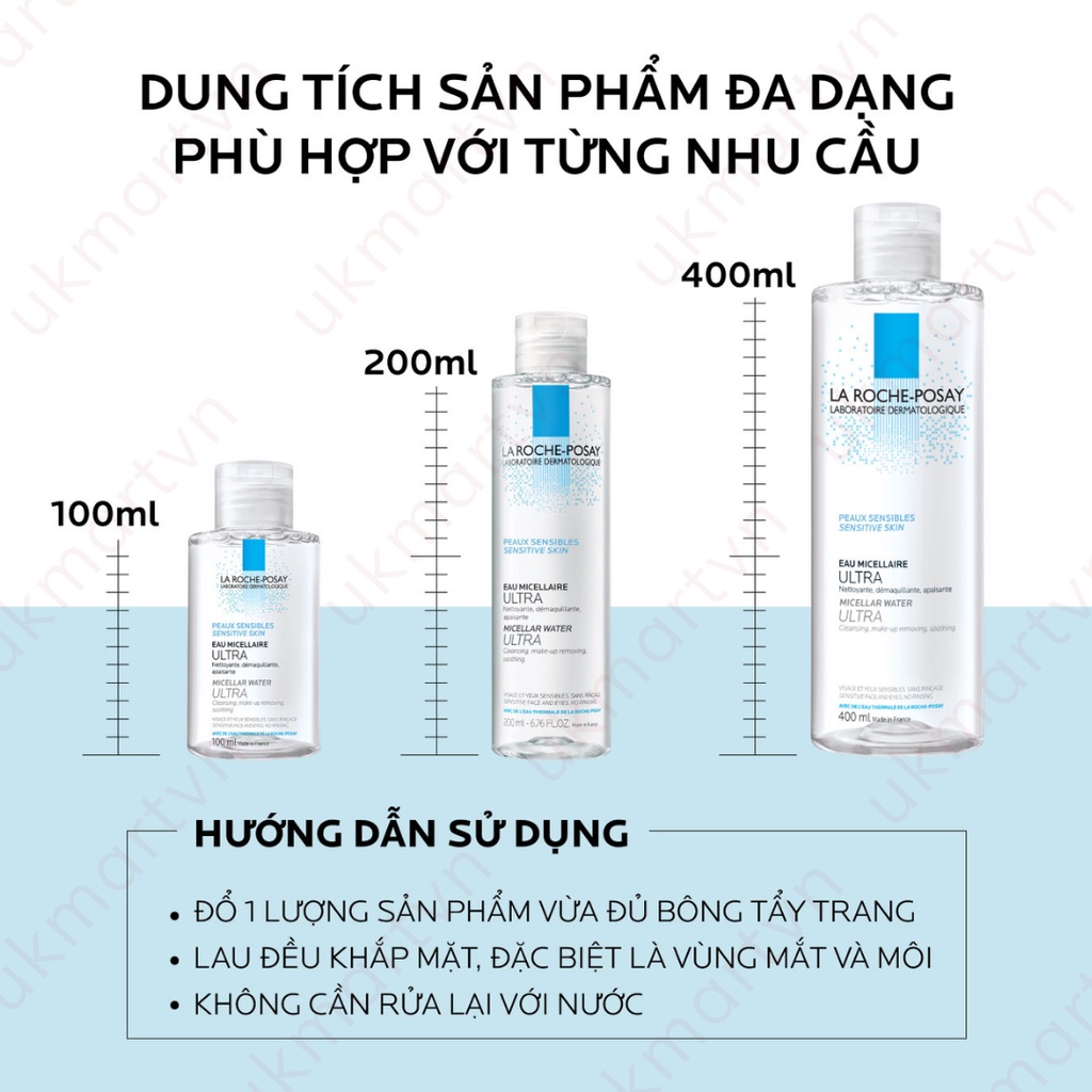 Nước làm sạch sâu và tẩy trang cho da nhạy cảm La Roche-Posay Micellar Water Ultra Sensitive Skin 100ml