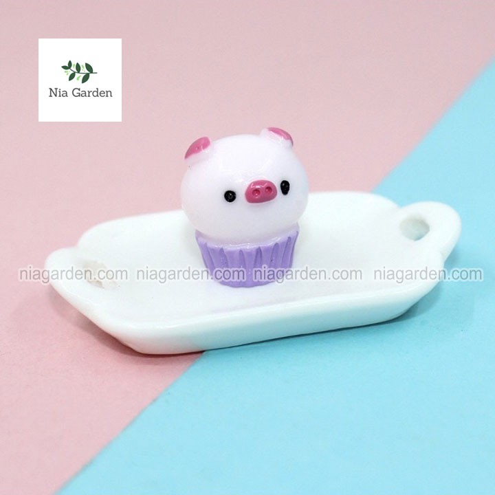 Phụ kiện tiểu cảnh bánh cupcake gấu trang trí cây cảnh, terrarium, bể cá (PKTC)