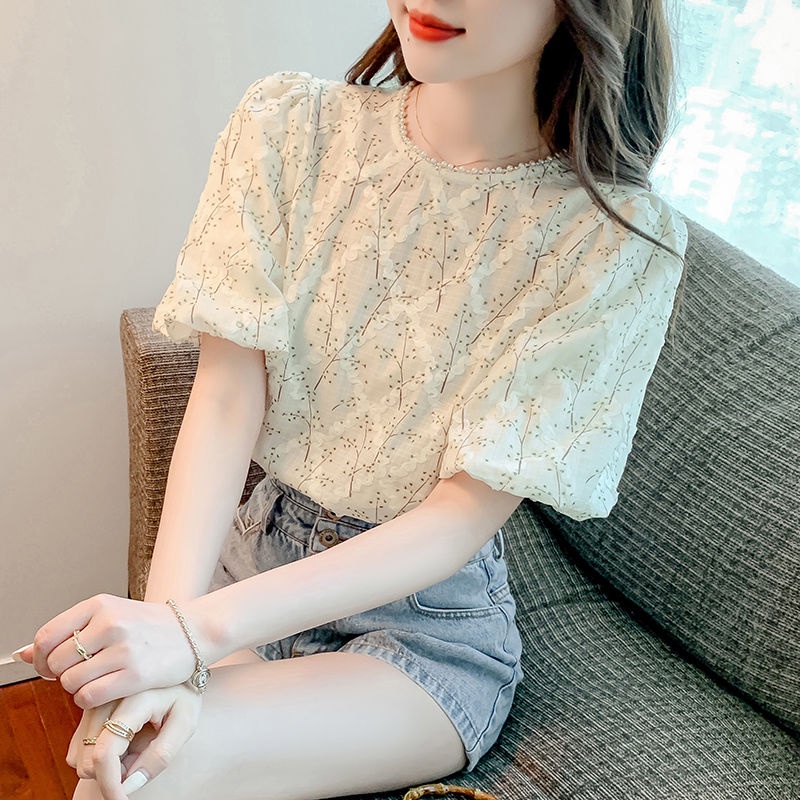 Áo Sơ Mi Chiffon Tay Phồng Cổ Tròn In Họa Tiết Hoa Phong Cách Phương Tây Thời Trang Mùa Hè Hàng Mới Dành Cho Nữ 2022