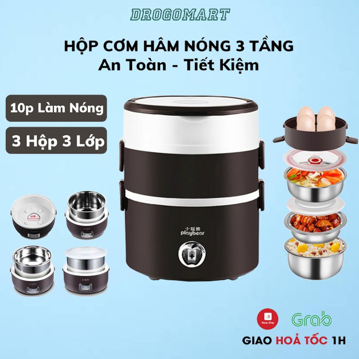 Cặp Lồng Cắm Điện 3 Tầng, Hộp Cơm Hâm Nóng Ruột Inox Cao Cấp Giữ Nóng Thức Ăn Liên Tục- TIỆN LỢI - GỌN NHẸ