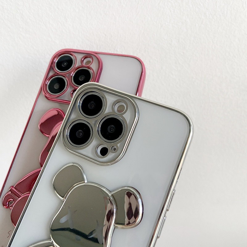 Violent Bear Phone Case For iPhone 13 12 11 Pro Max XS XSMax XR SE 7P 8P 8 7 Plus Electroplate Three-dimensional Phone Cover Case