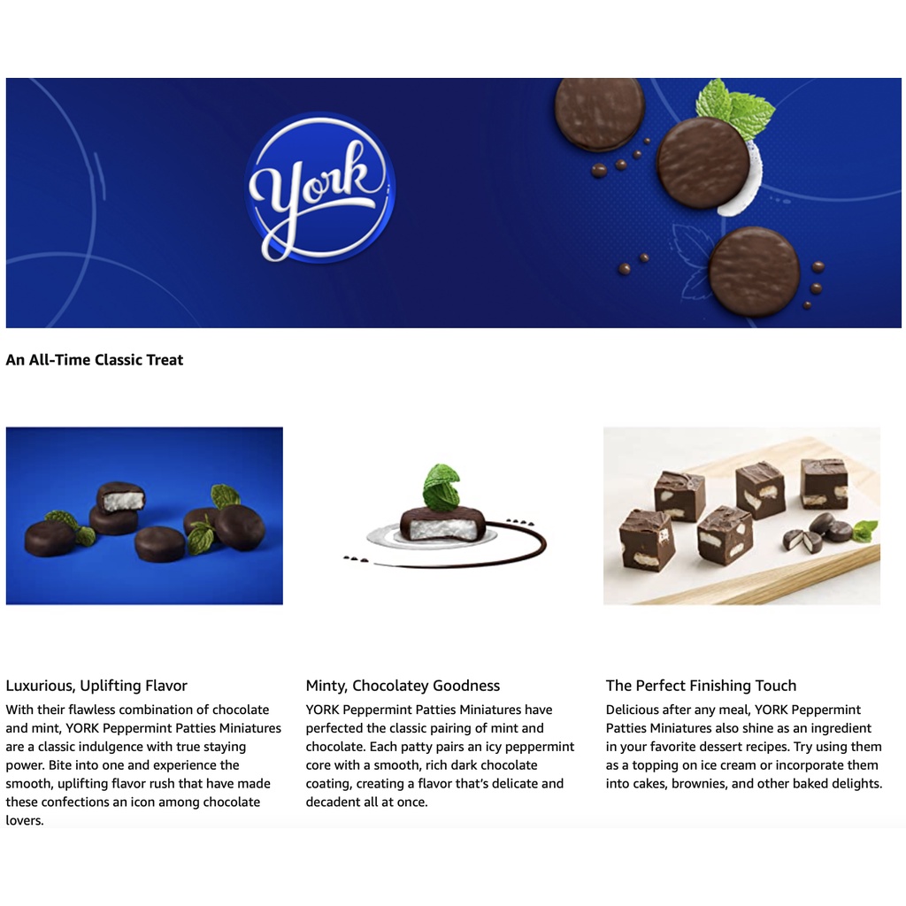COMBO 25 VIÊN SOCOLA ĐEN BỌC BẠC HÀ YORK Dark Chocolate Peppermint Patties Candy, Gluten Free, 340g (12 oz)