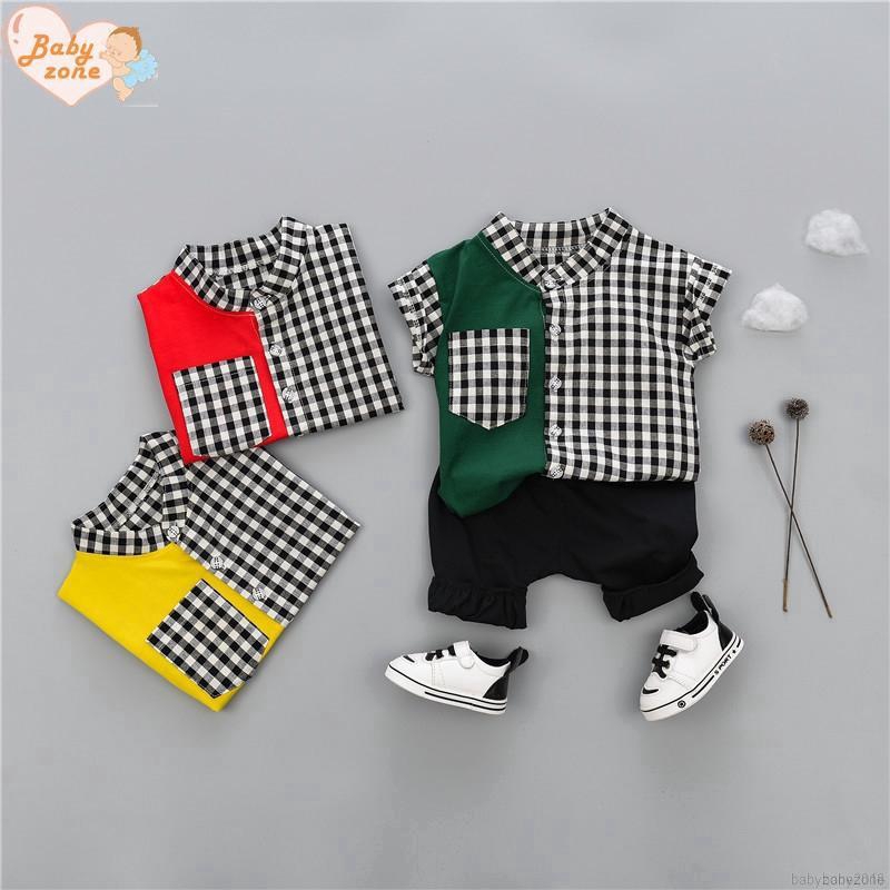 Bộ áo ngắn tay kẻ ca rô + quần short cho bé