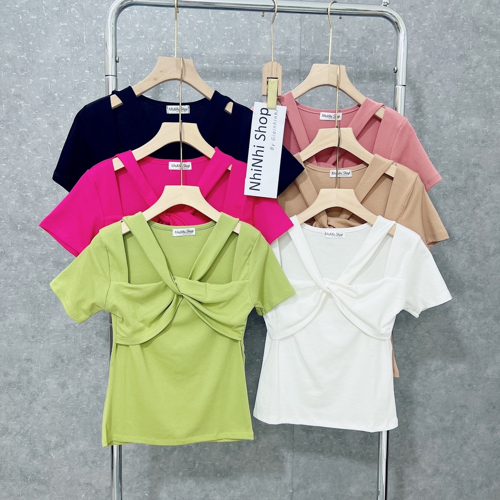 Áo thun cổ xoắn ôm body sexxy, Áo kiểu xoắn ngực dáng ôm AT1207 - NhiNhi Shop